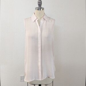 Vince Striped Button Down Sleeveless Silk Top Ivory Pink 4 Business casual
